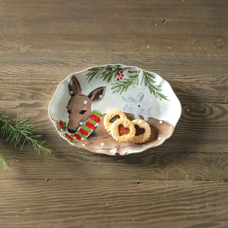 Deer Portrait White Oval Platter - Small